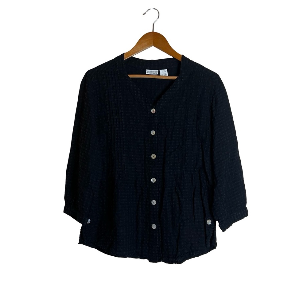 NTCO Nomadic Traders black linen blend button down blouse